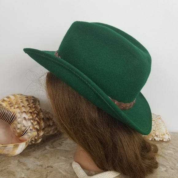 TALLY HO Vintage Wool Fedora Hat Hunter Green Octoberfest - Picture 5 of 12